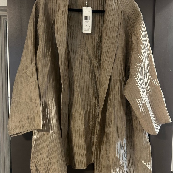 NWT Eileen Fisher Crinkled Tencel Shawl High Collar Jacket • 3XL • Briar - Picture 3 of 6